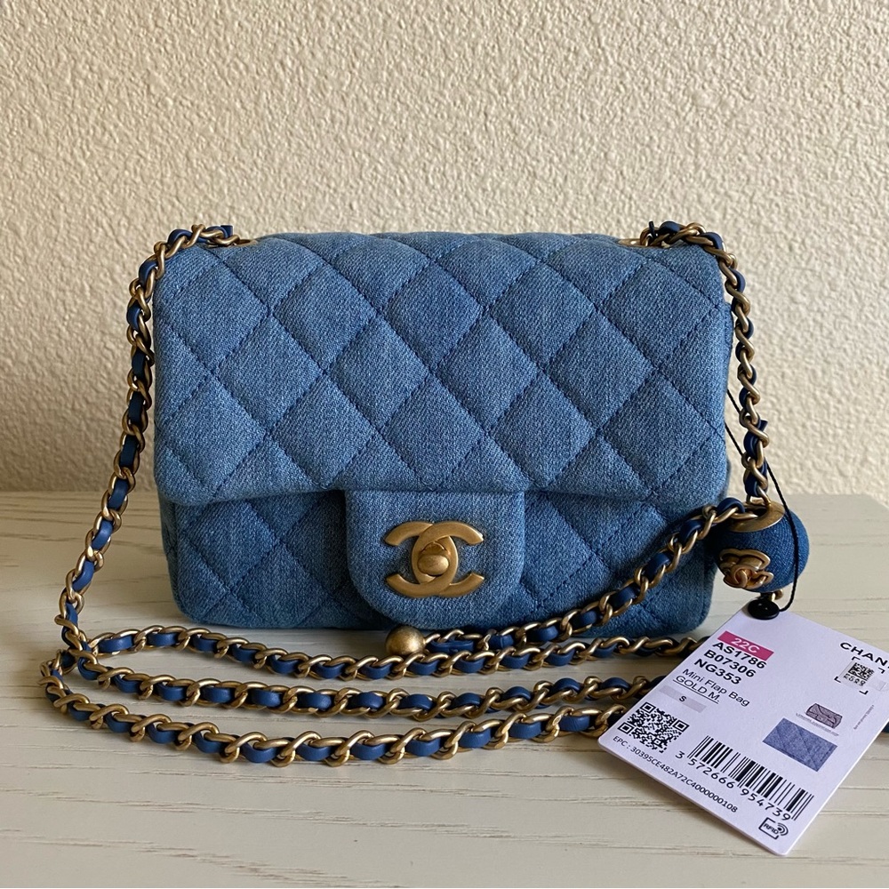 SOLD *NIB* Chanel Denim Pearl Crush Square Mini